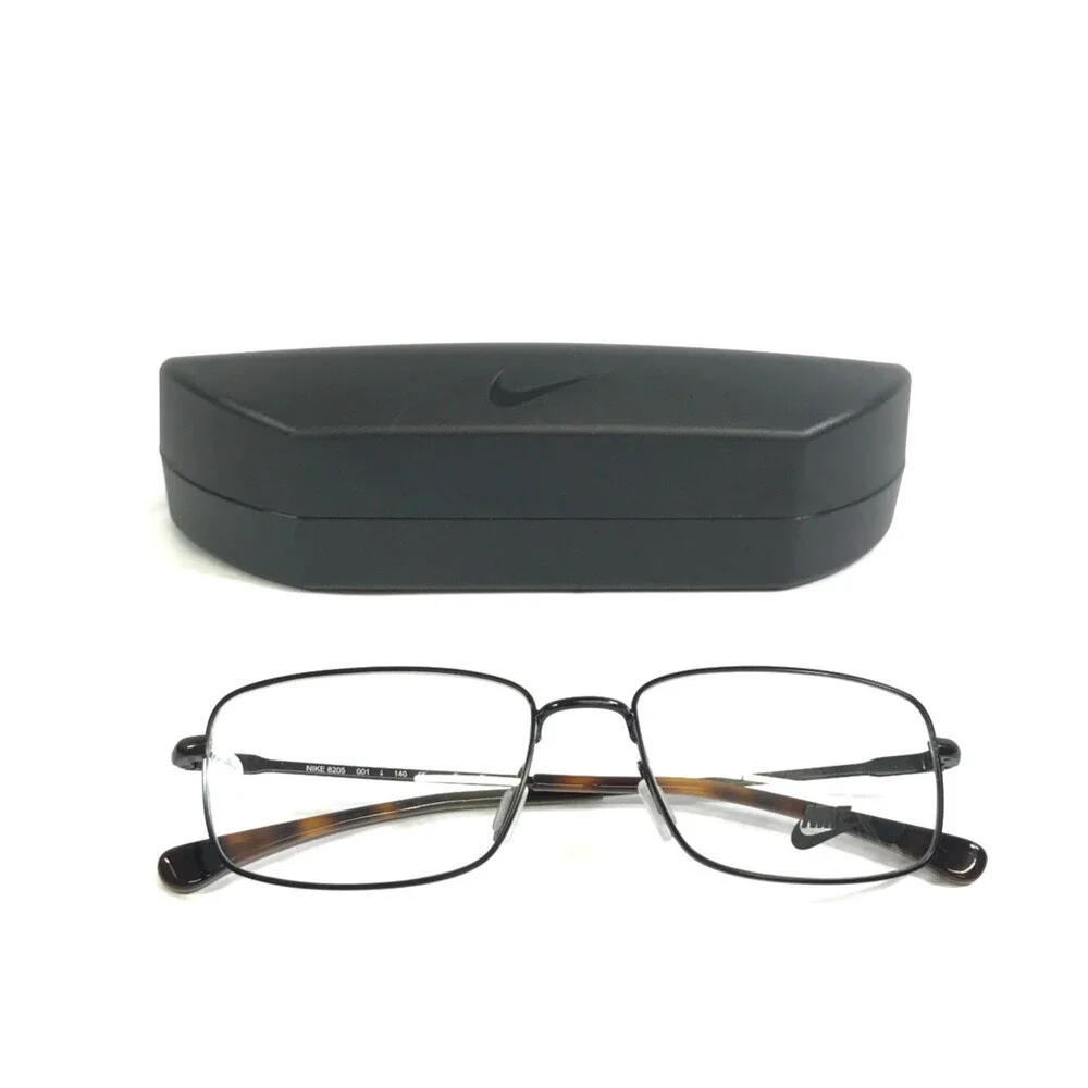 Nike Eyeglasses Frames 8205 001 Shiny Black Rectangle Wire Rim 54-14-140